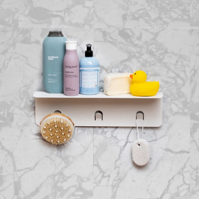 White/Nickel/Grey/Black Aluminum Shower Shelf XL, Adhesive Mount