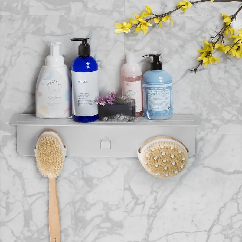 White/Nickel/Grey/Black Aluminum Shower Shelf XL, Adhesive Mount