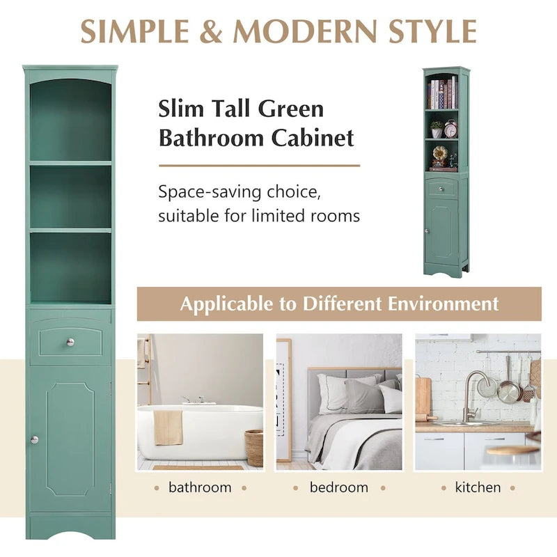 Tall Bathroom Cabinet Freestanding Storage Cabinet with Drawer - 13.4 in * 9.1 in * 66.9 in