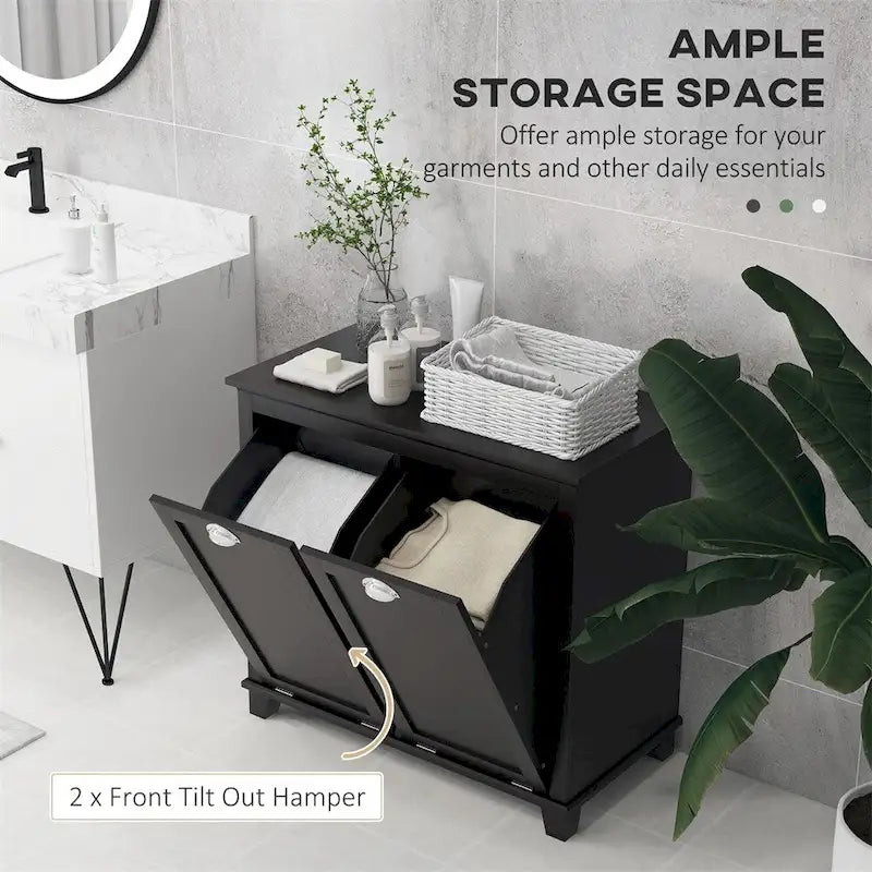 Dual Tilt out Laundry Hamper Cabinet,Bathroom Storage Cabinet w/Hamper