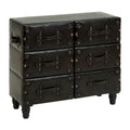 Black 6-Drawer Faux Leather Storage Chest with Rivet Detail