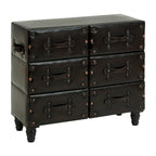 Black 6-Drawer Faux Leather Storage Chest with Rivet Detail