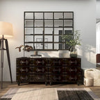 Black 6-Drawer Faux Leather Storage Chest with Rivet Detail