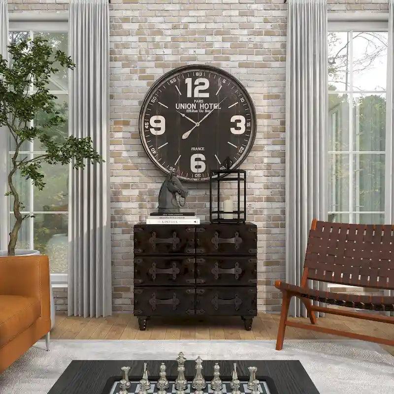 Black 6-Drawer Faux Leather Storage Chest with Rivet Detail