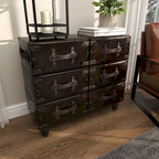 Black 6-Drawer Faux Leather Storage Chest with Rivet Detail