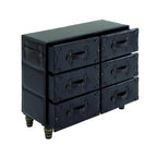 Black 6-Drawer Faux Leather Storage Chest with Rivet Detail