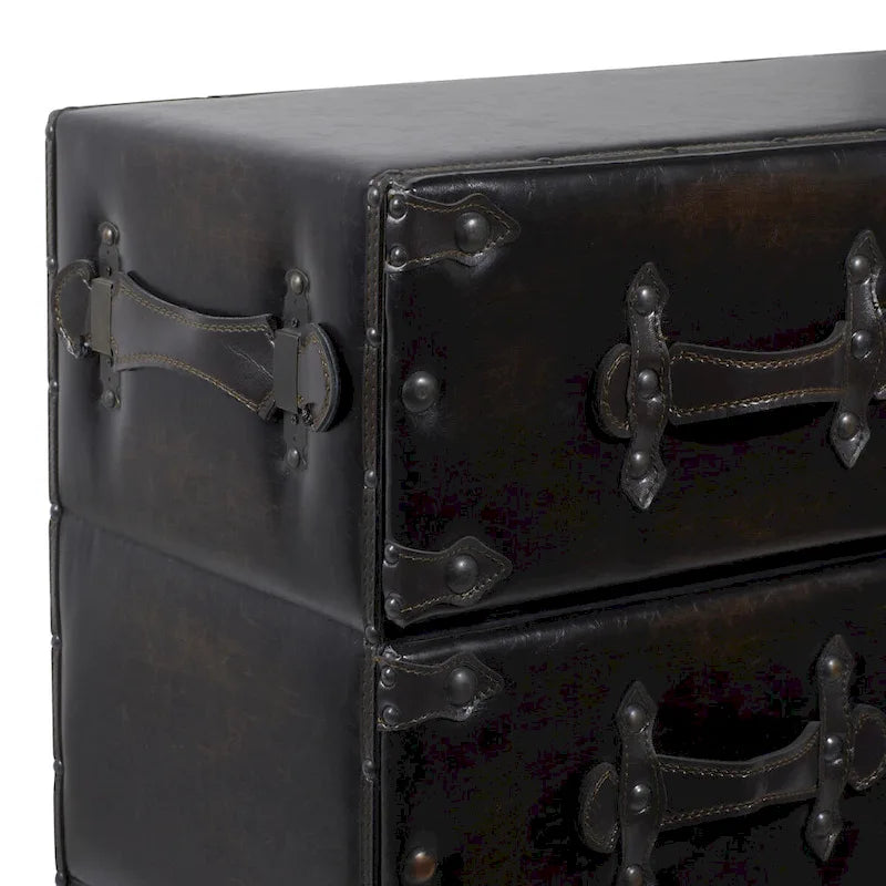 Black 6-Drawer Faux Leather Storage Chest with Rivet Detail