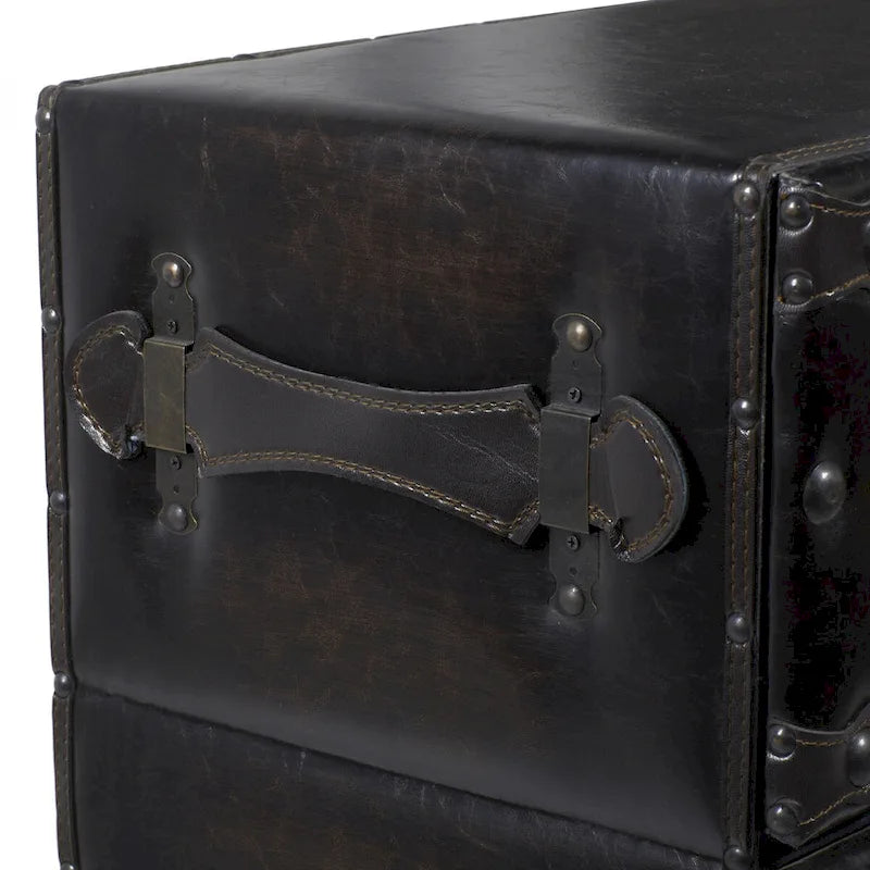 Black 6-Drawer Faux Leather Storage Chest with Rivet Detail