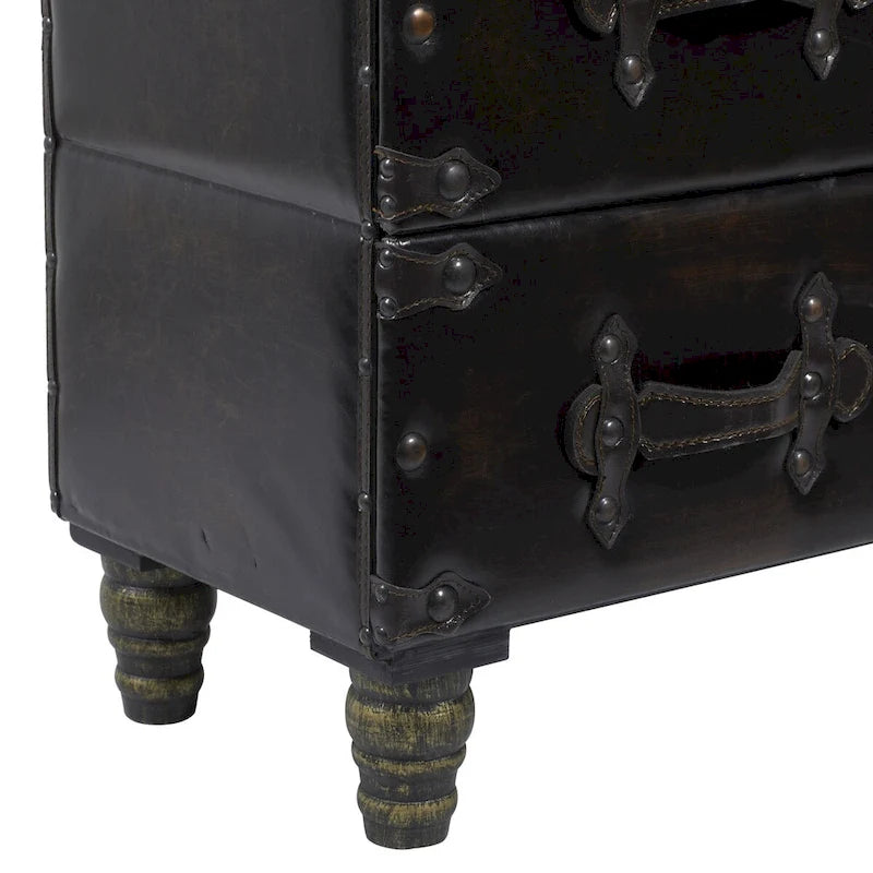 Black 6-Drawer Faux Leather Storage Chest with Rivet Detail