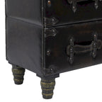 Black 6-Drawer Faux Leather Storage Chest with Rivet Detail