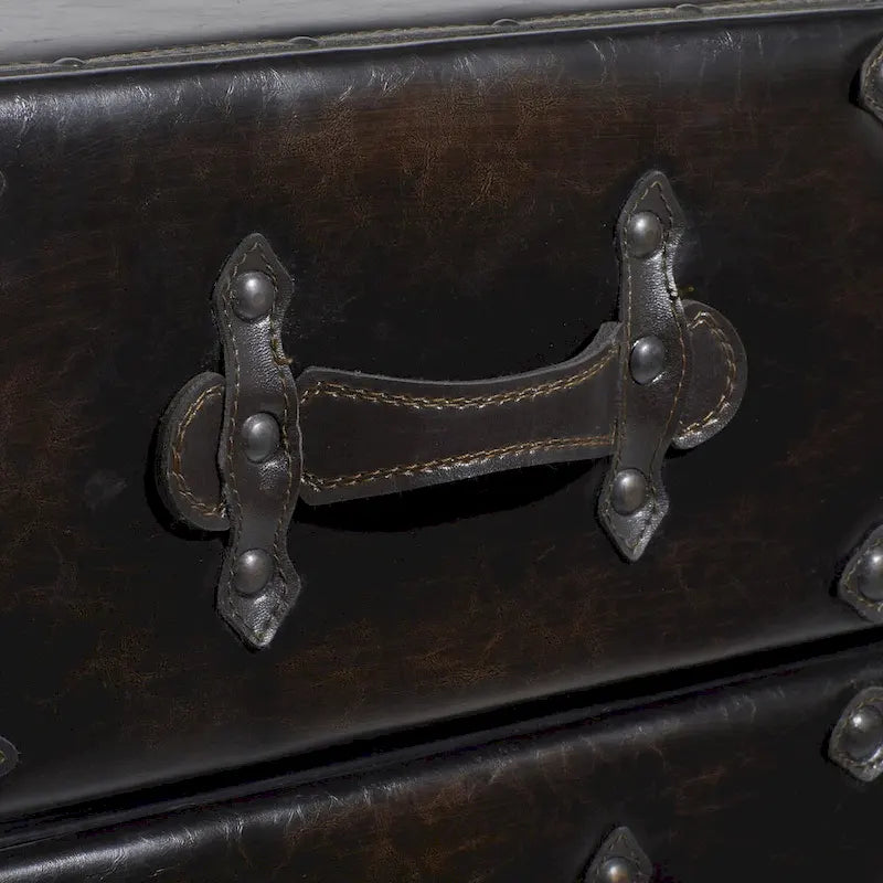 Black 6-Drawer Faux Leather Storage Chest with Rivet Detail