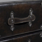 Black 6-Drawer Faux Leather Storage Chest with Rivet Detail