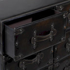 Black 6-Drawer Faux Leather Storage Chest with Rivet Detail