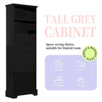 Black Tall Storage Cabinet with 3 Drawers and Adjustable Shelves for Bathroom,MDF Board with Painted Finish