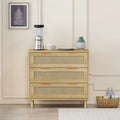 Oak Rattan 3-Drawer Storage Cabinet with Smooth Glide Rails, Single, Freestanding