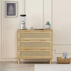 Oak Rattan 3-Drawer Storage Cabinet with Smooth Glide Rails, Single, Freestanding