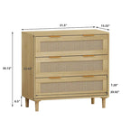 Oak Rattan 3-Drawer Storage Cabinet with Smooth Glide Rails, Single, Freestanding