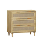 Oak Rattan 3-Drawer Storage Cabinet with Smooth Glide Rails, Single, Freestanding
