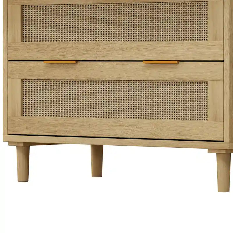 Oak Rattan 3-Drawer Storage Cabinet with Smooth Glide Rails, Single, Freestanding