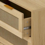 Oak Rattan 3-Drawer Storage Cabinet with Smooth Glide Rails, Single, Freestanding