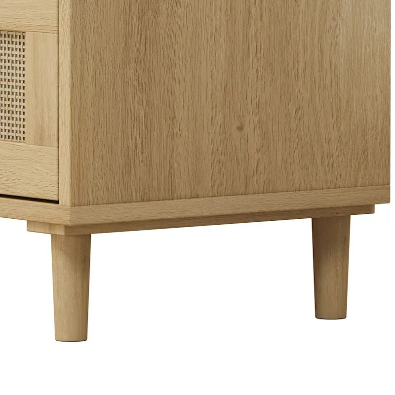 Oak Rattan 3-Drawer Storage Cabinet with Smooth Glide Rails, Single, Freestanding