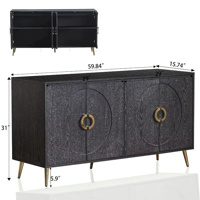 Champagne/Distressed Black 4-Door Sideboard, 59.84"W